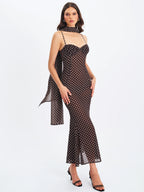 Yadira Brown Base Polka Dot Chiffon Maxi Dress