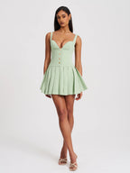 Tala Pistachio Green Sleeveless Pleated Preppy Mini Dress Archive Sale
