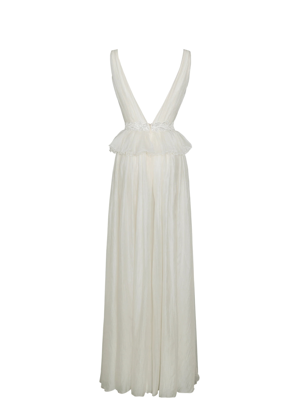 Calleigh Off White Flare Beaded Belt Maxi Gown