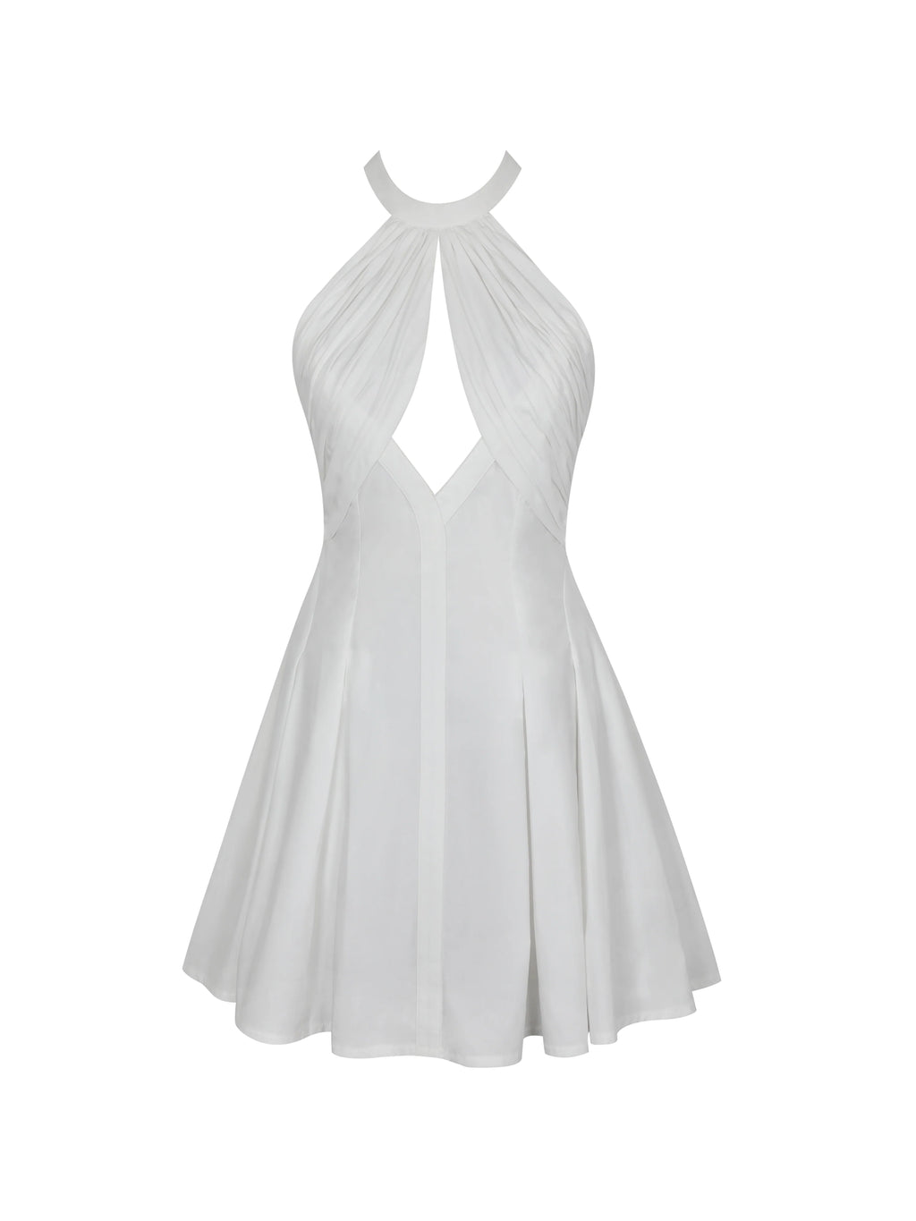 Jordyn White Cotton Poplin Keyhole Halter Mini Dress