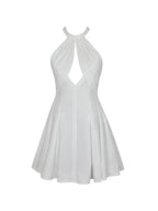 Jordyn White Cotton Poplin Keyhole Halter Mini Dress