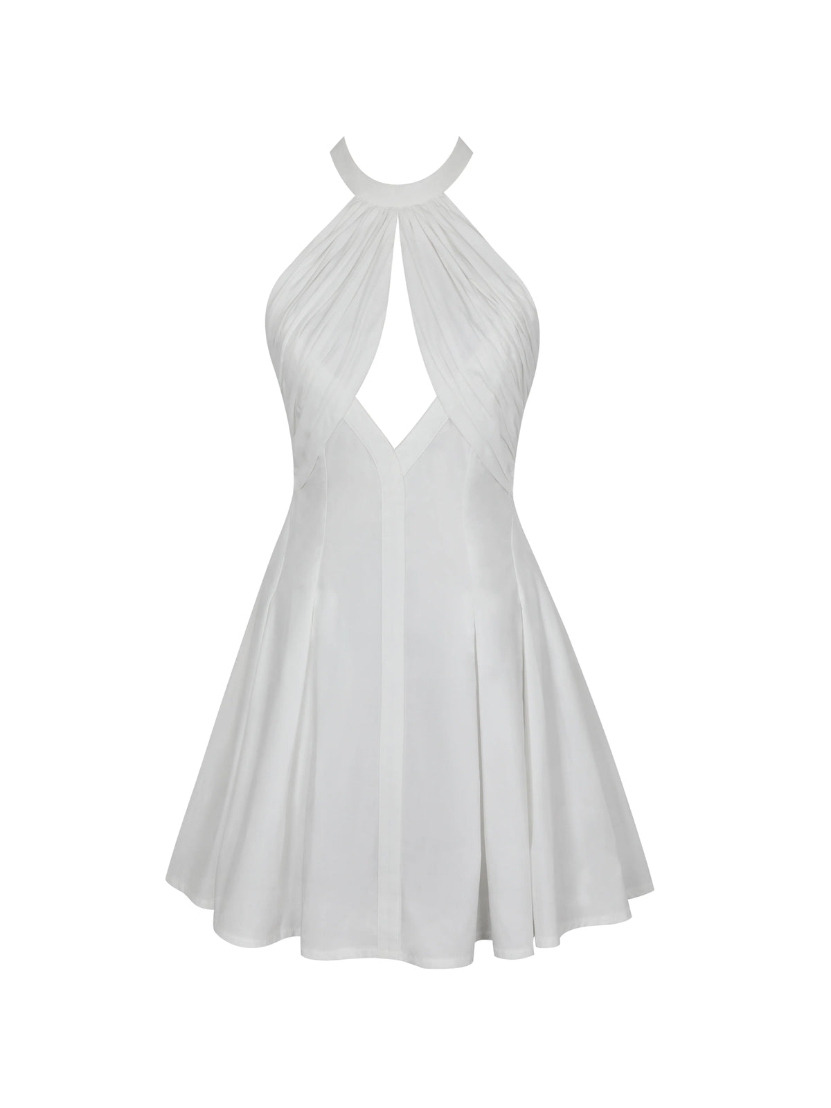 Jordyn White Cotton Poplin Keyhole Halter Mini Dress