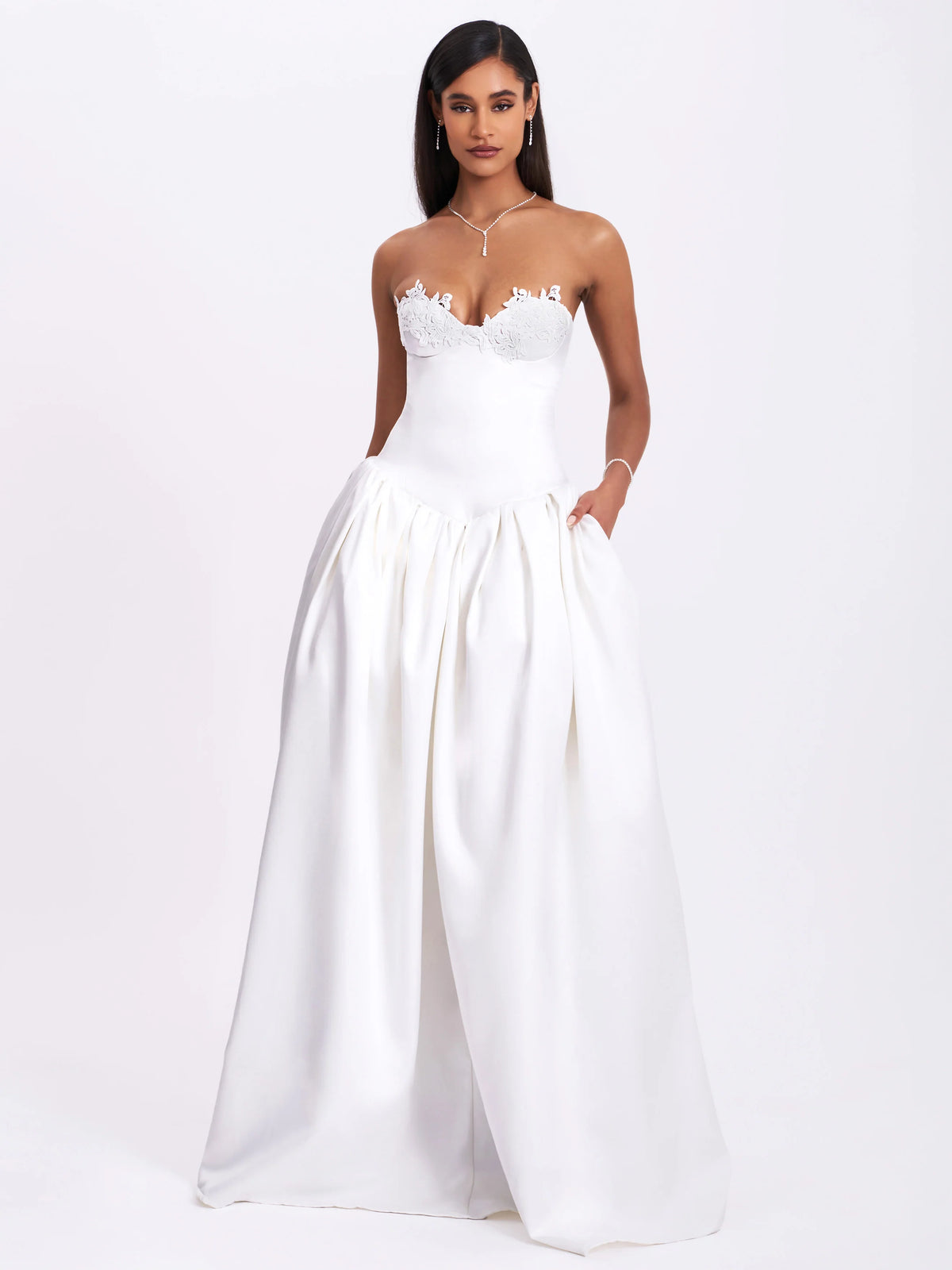 Naila Lace Trim Strapless Drop Waist Wedding Gown