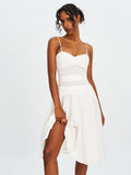 Maelis White Cotton Eyelet Drop Waist Midi Dress