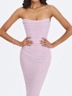 Raylee Lilac Beaded Mesh Strapless Sheath Maxi Dress
