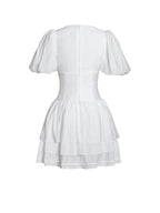 Caitlyn White Bubble Sleeve Corset Layered Mini Dress