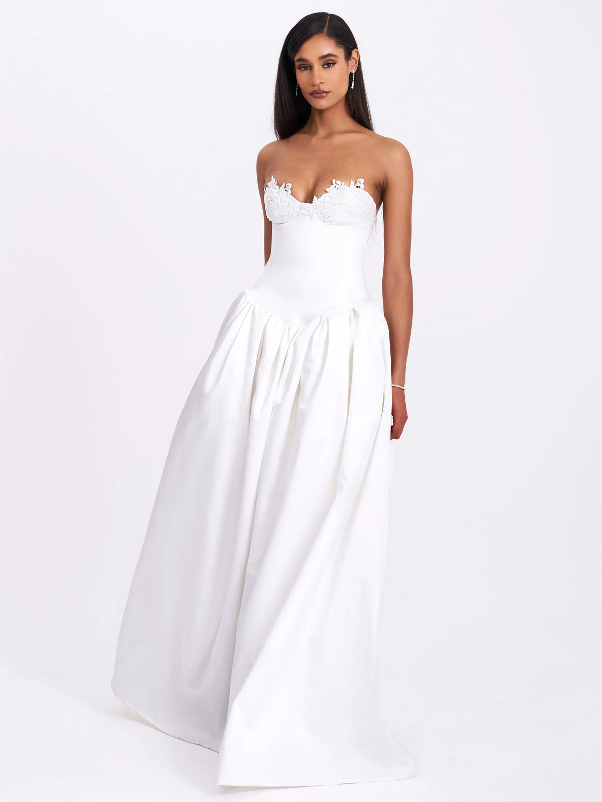 Naila Lace Trim Strapless Drop Waist Wedding Gown