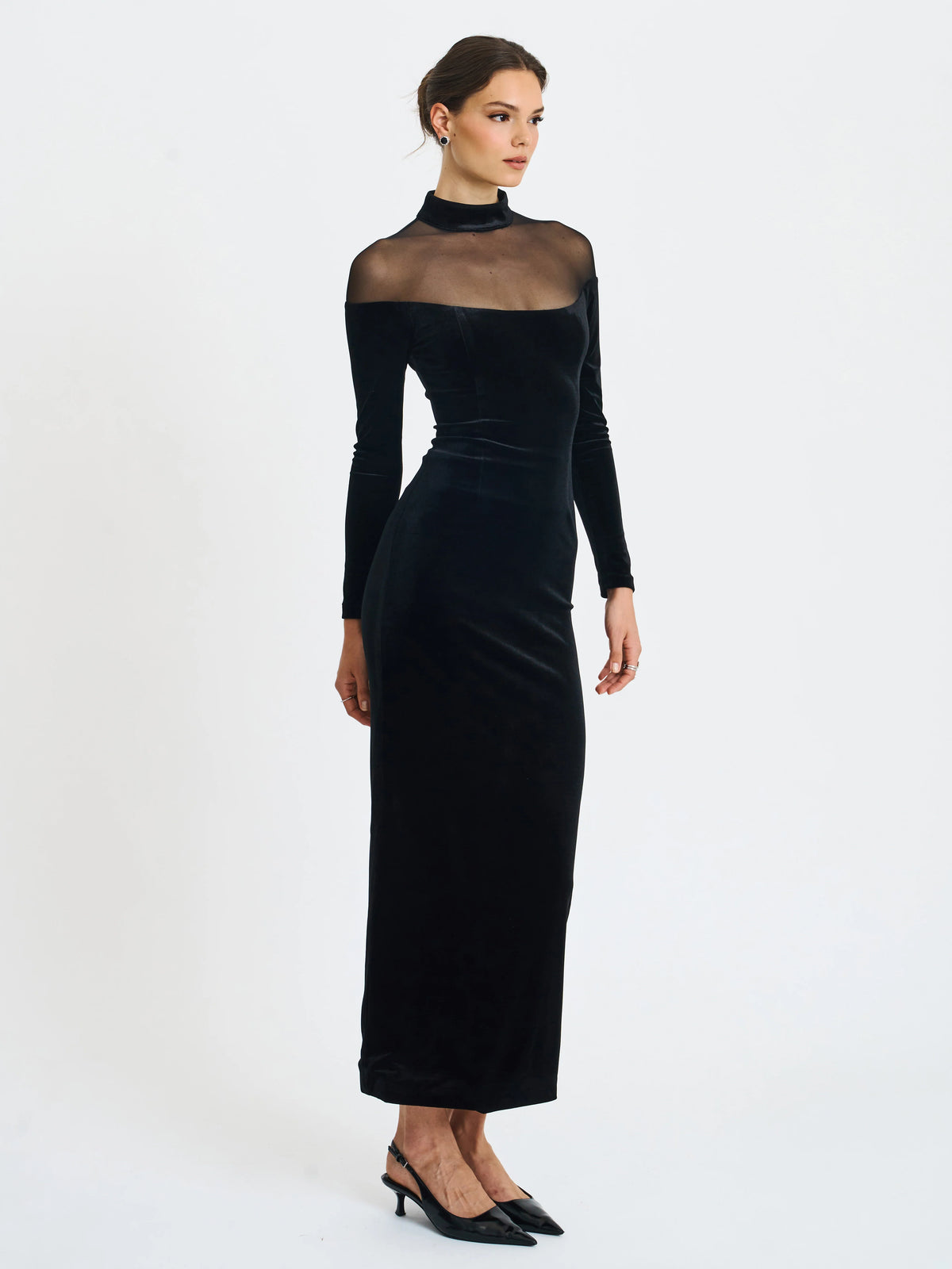Blair Black Sheer Mock Neck Maxi Dress