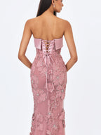 Raphaela Dusty Pink Beaded Floral Strapless Mermaid Maxi Dress