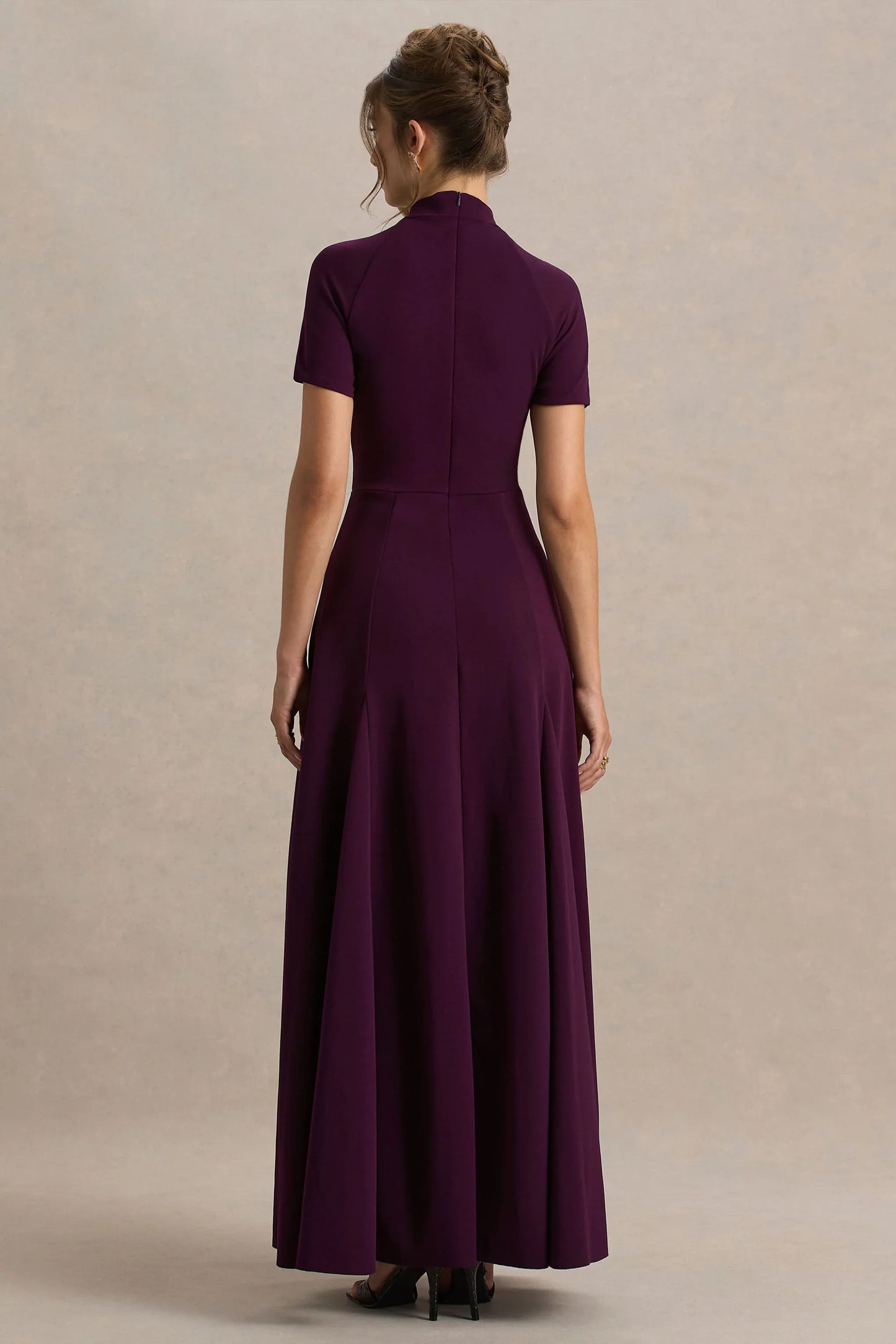 Alea Burgundy High Neck Short Sleeve Maxi Dress