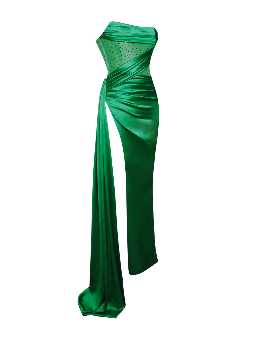 Holly Green Crystallized Corset High Slit Satin Gown Archive Sale