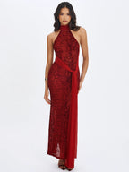 Cerise Scarlet Burnout Velvet Multiwear Mesh Ribbon Maxi Dress