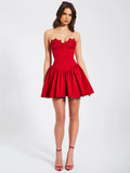Sacha Red Lace Drop Waist Corset Puffy Mini Dress