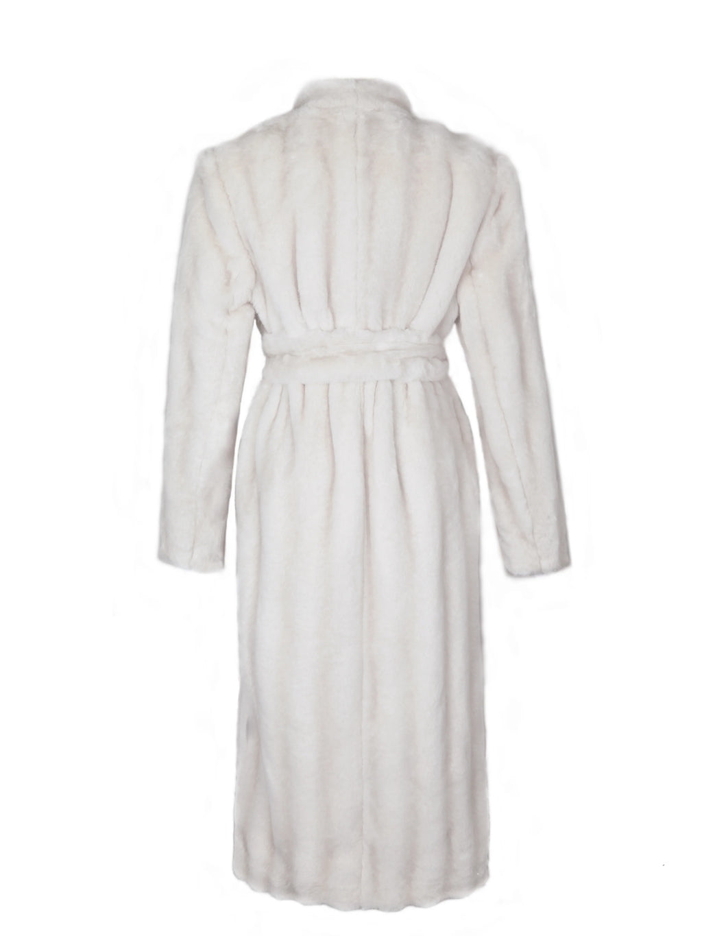 Celine Soft White Faux Mink Belted Longline Coat