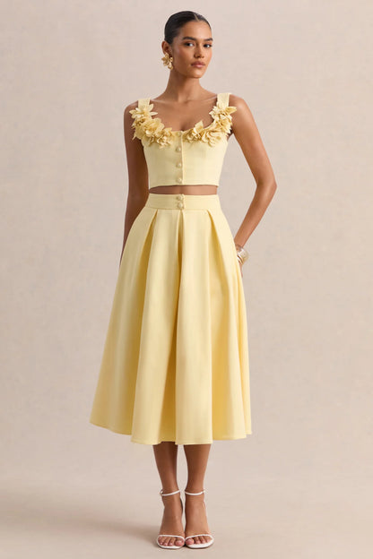 Caprielle Lemon Scoop Neck Crop Top With Corsage Detailing