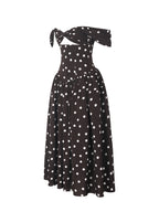 Xandie Mocha Polka Dot Off Shoulder Midi Dress