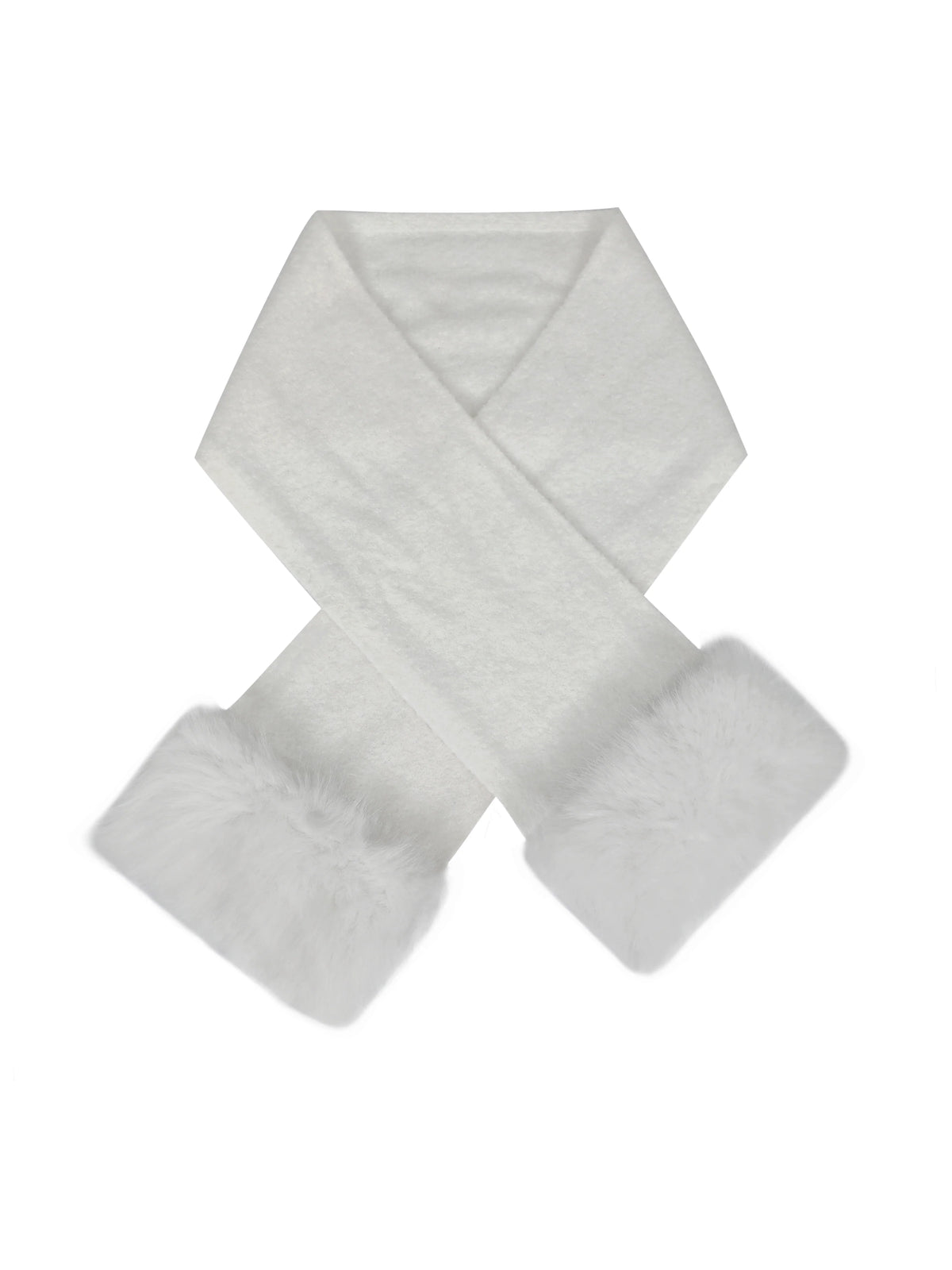 Selma White Wool Blend Ribbed Knit Scarf