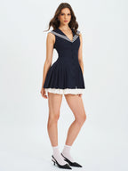 Calliope Navy Sailor Pleated Mini Dress
