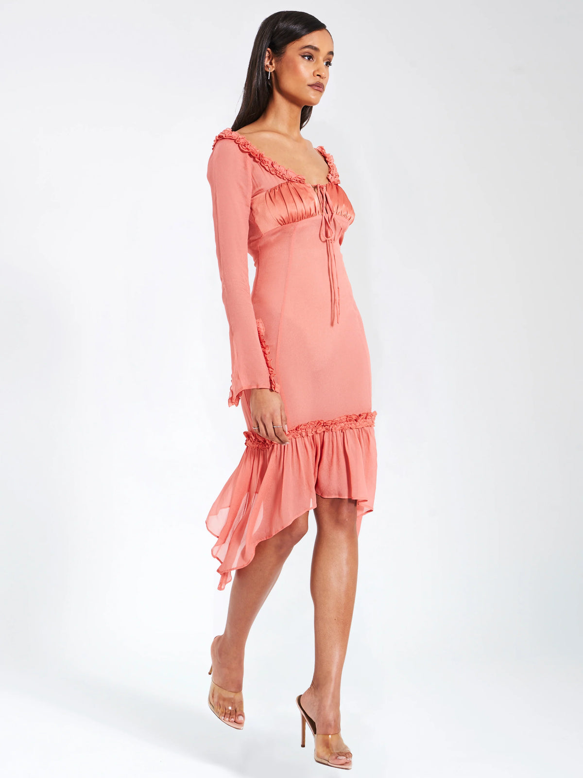 Fiorella Rosy Mauve Satin Rayon Midi Dress Archive Sale