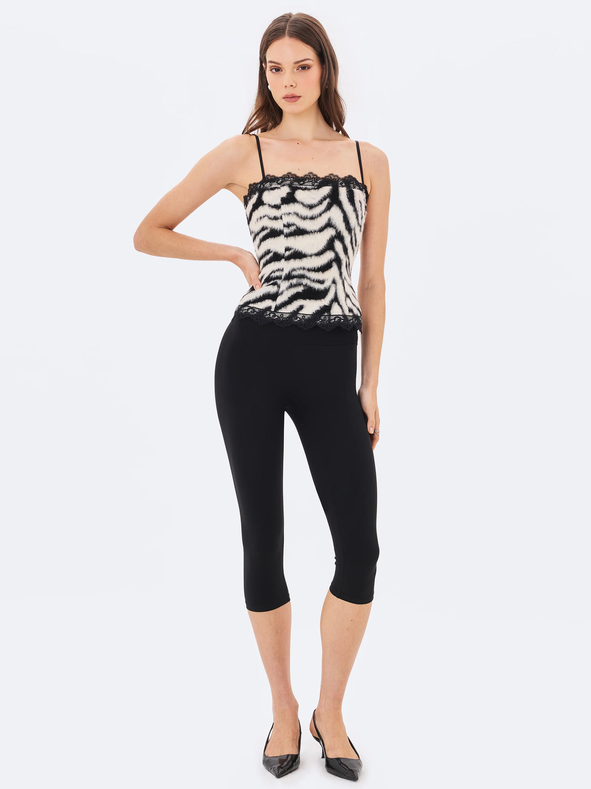 Xylah Black White Zebra Fur Lace Up Top
