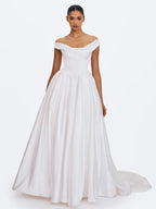 Unna White Satin Bardot Cowl Wedding Gown