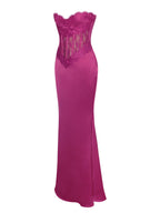 Everleigh Fuchsia Lace Satin Corset Maxi Dress Archive Sale