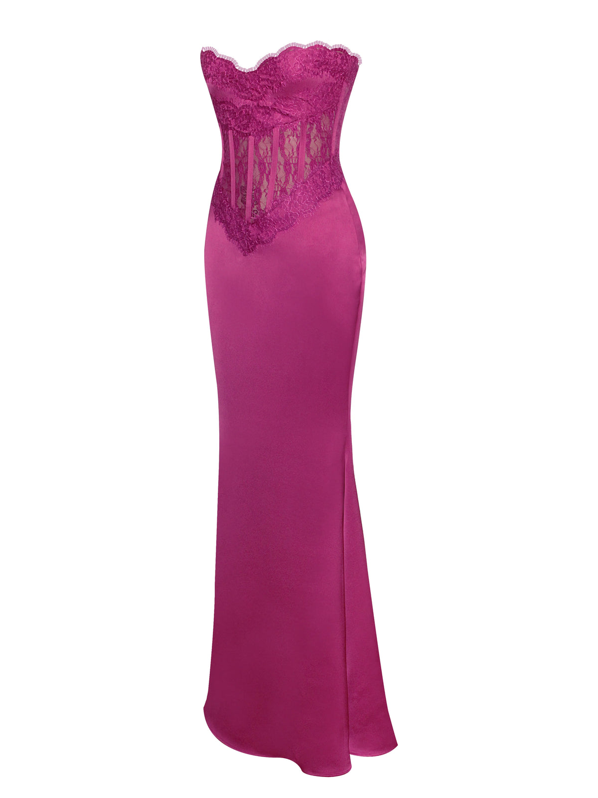 Everleigh Fuchsia Lace Satin Corset Maxi Dress Archive Sale