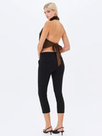 Xeriah Espresso Faux Mink Fur Backless Halter Top