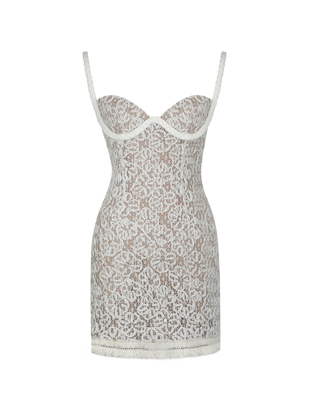 Taliyah Cream Braided Strap Chunky Lace Mini Dress