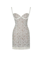 Taliyah Cream Braided Strap Chunky Lace Mini Dress