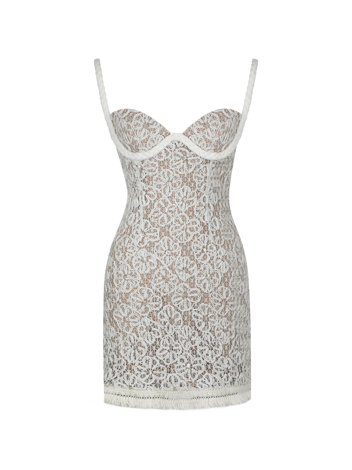 Taliyah Cream Braided Strap Chunky Lace Mini Dress
