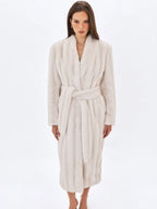 Celine Soft White Faux Mink Belted Longline Coat