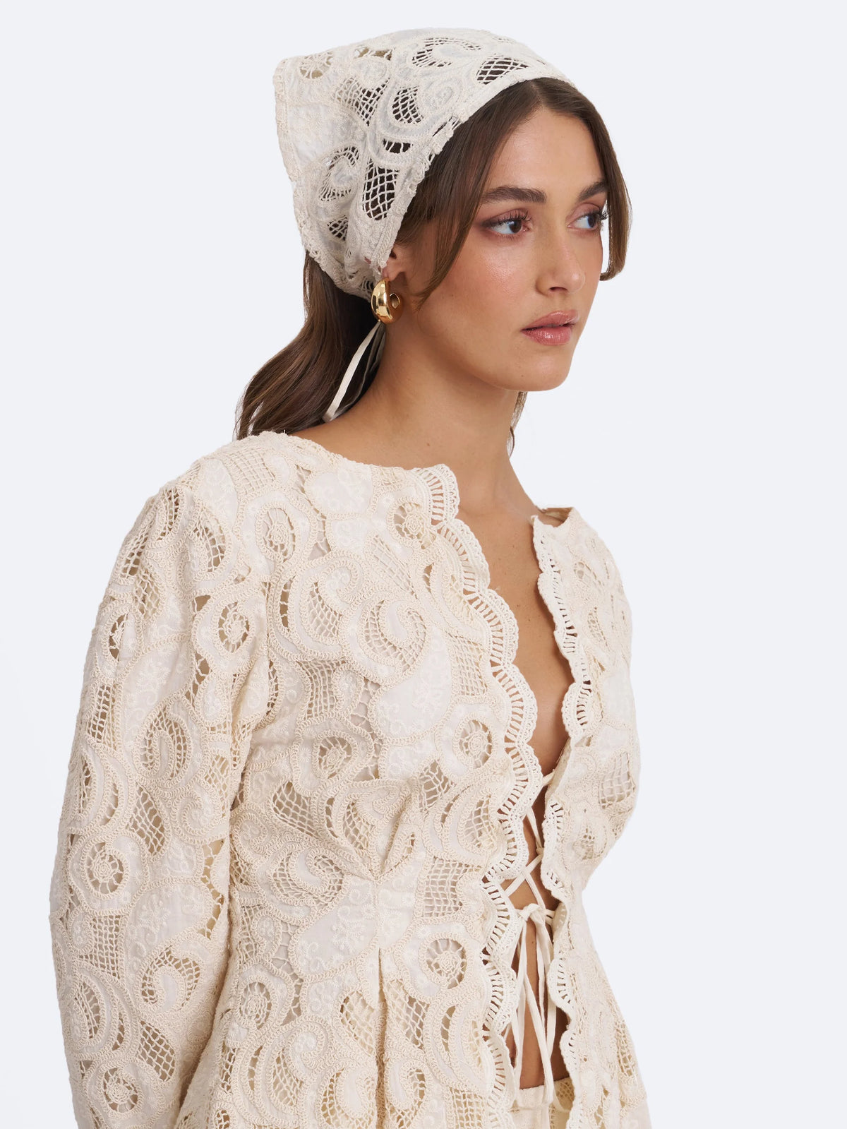 Wendy Beige Cotton Lace Low Rise Mini Skirt