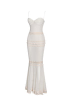 Pallas Beige Lace Trim Crochet Mermaid Maxi Dress