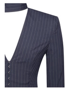 Tahlia Deep V Pinstripes Navy Blue Blazer Dress with scarf collar