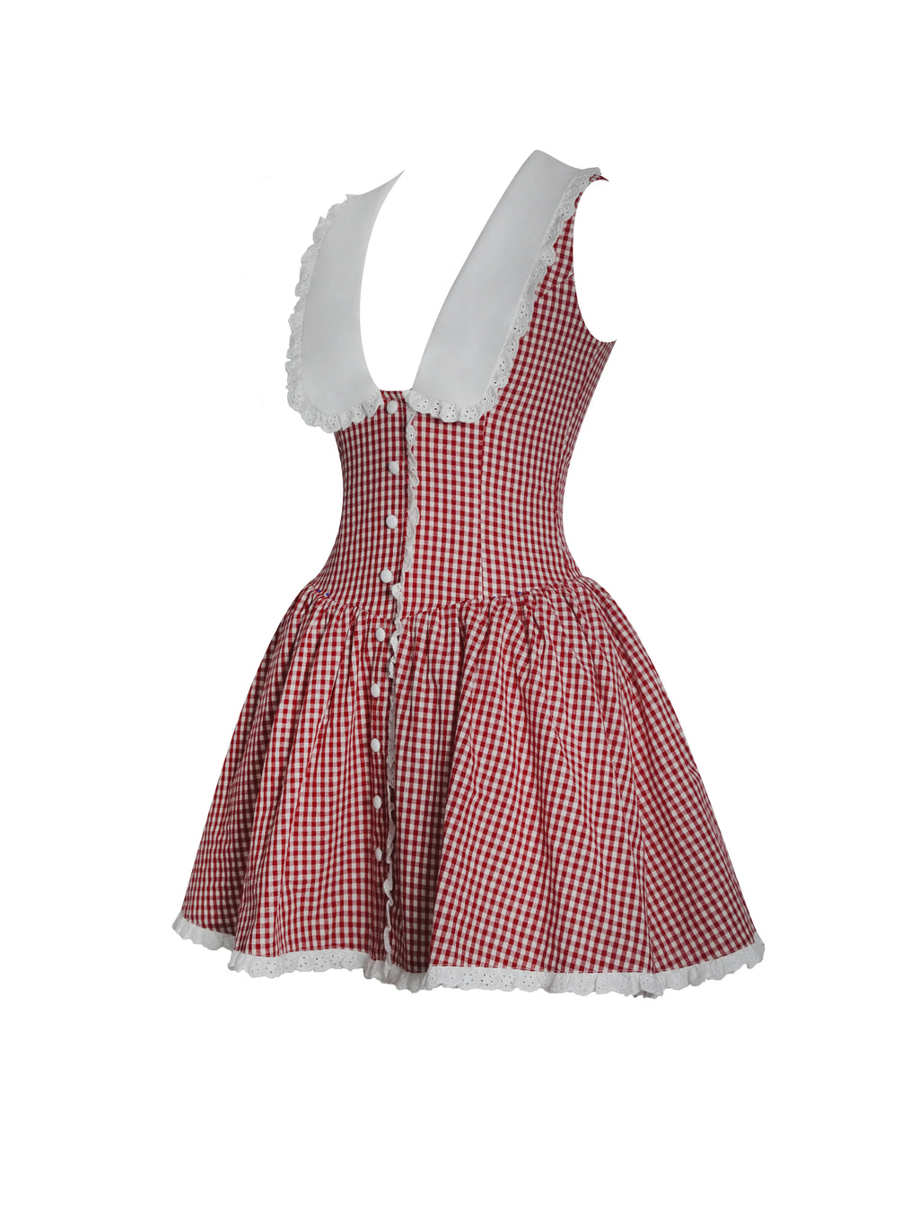 Nala Red Cotton Gingham Peterpan Collar Mini Dress