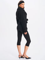 Dara Black Wool Blend Cropped Double Breasted Belted Coat