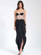 Cadence Black Satin Crystal Embellished Corset Dress Archive Sale