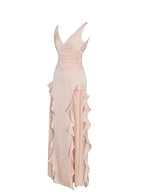 Talyssa Baby Pink Ruched Waist Double High Slit Maxi Gown Archive Sale