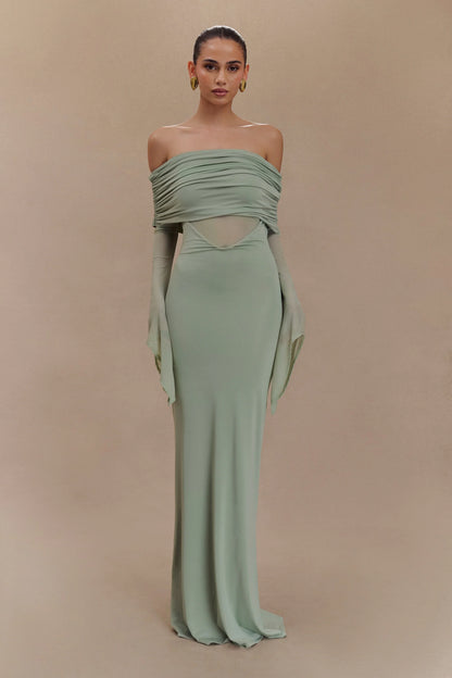 Kaitlin One Shoulder Slinky And Mesh Maxi Dress Basil