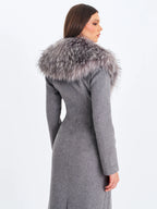 Faye Grey Wool Blend Single Breasted Coat with Removable Faux Fur Collar