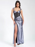 Odessa Silver Metallic Corset Maxi Dress Archive Sale