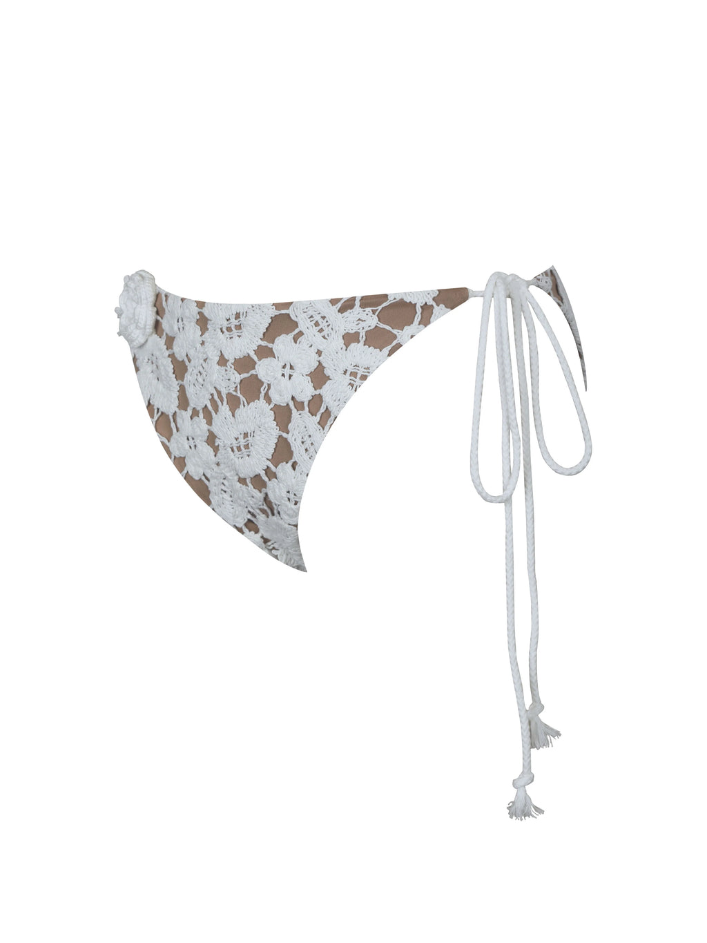 Lela White Floral Crochet Side Tie Bikini Bottom