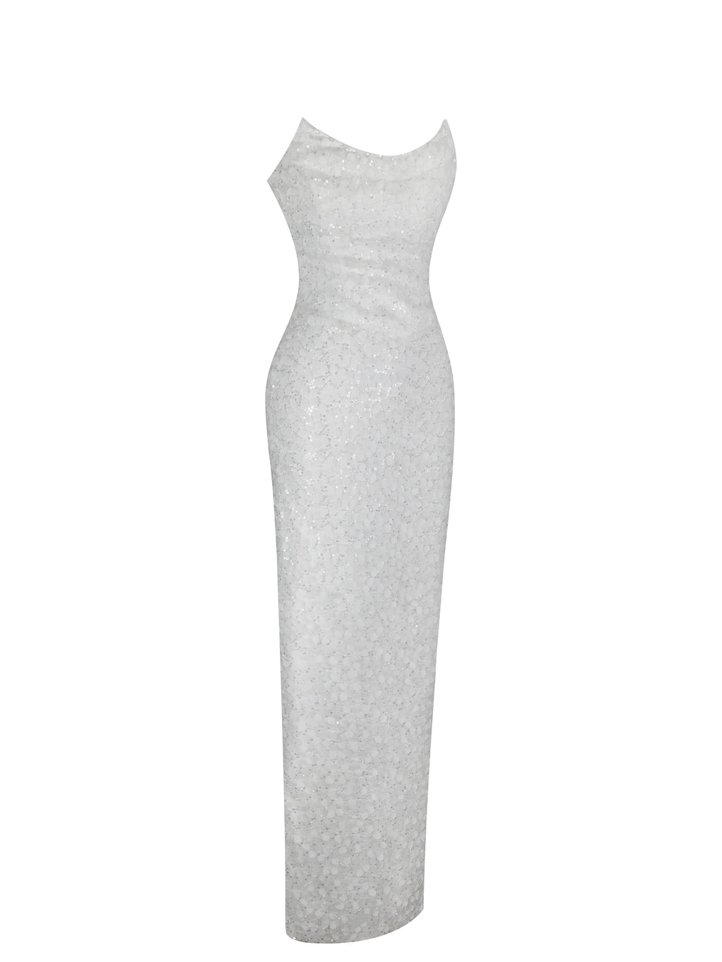 Myra White Beaded Mesh Strapless Wedding Dress