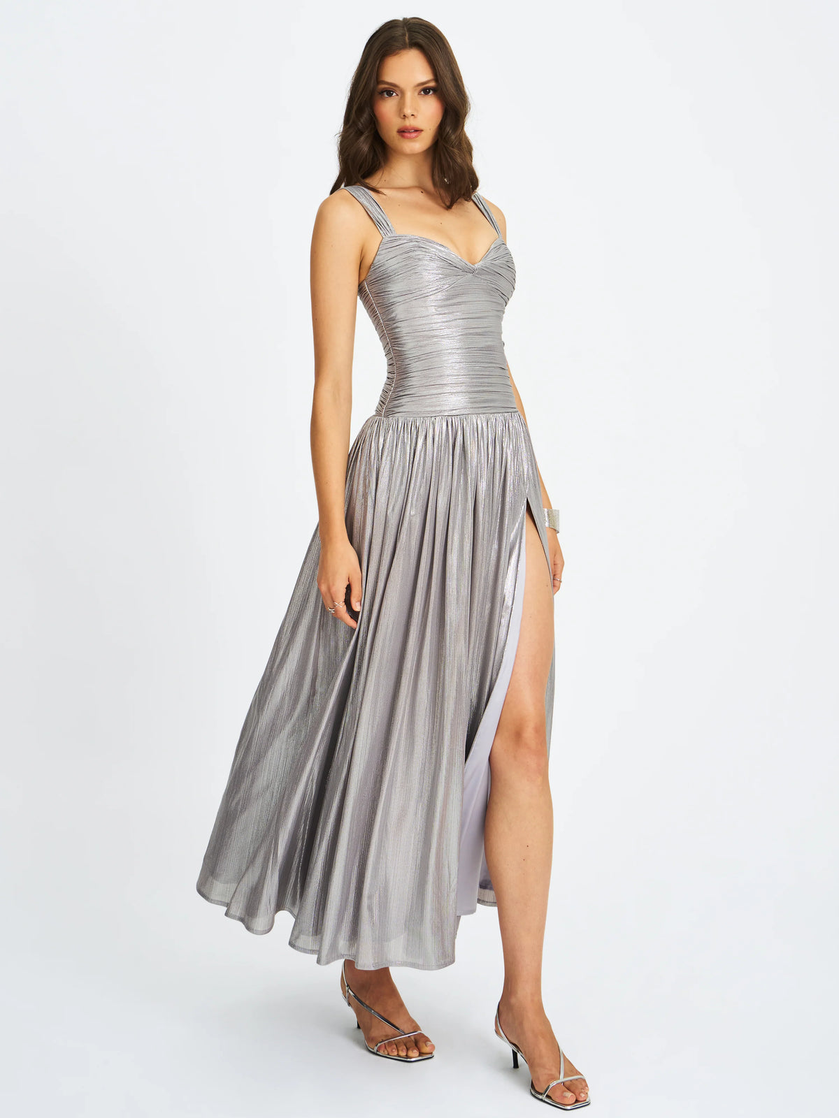 Palmer Silver Glitter Drop Waist Maxi Dress