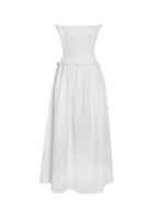 Quadiya White Cotton Seersucker Smocked Strapless Midi Dress Archive Sale