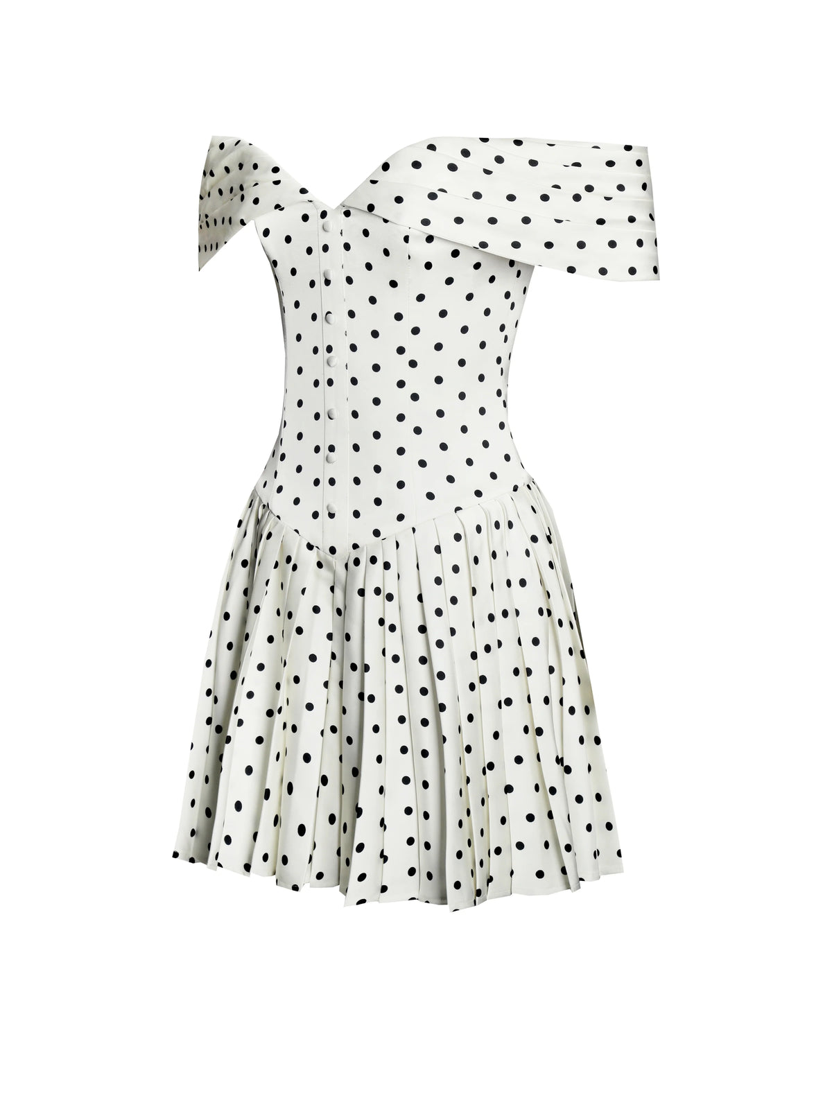 Edeline Polka Dot Off shoulder Pleated Mini Dress