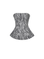 Petrina Zebra Linen Print Sleeveless Peplum Top