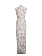 Tavia White Beaded Teardrop Neckline Maxi Dress
