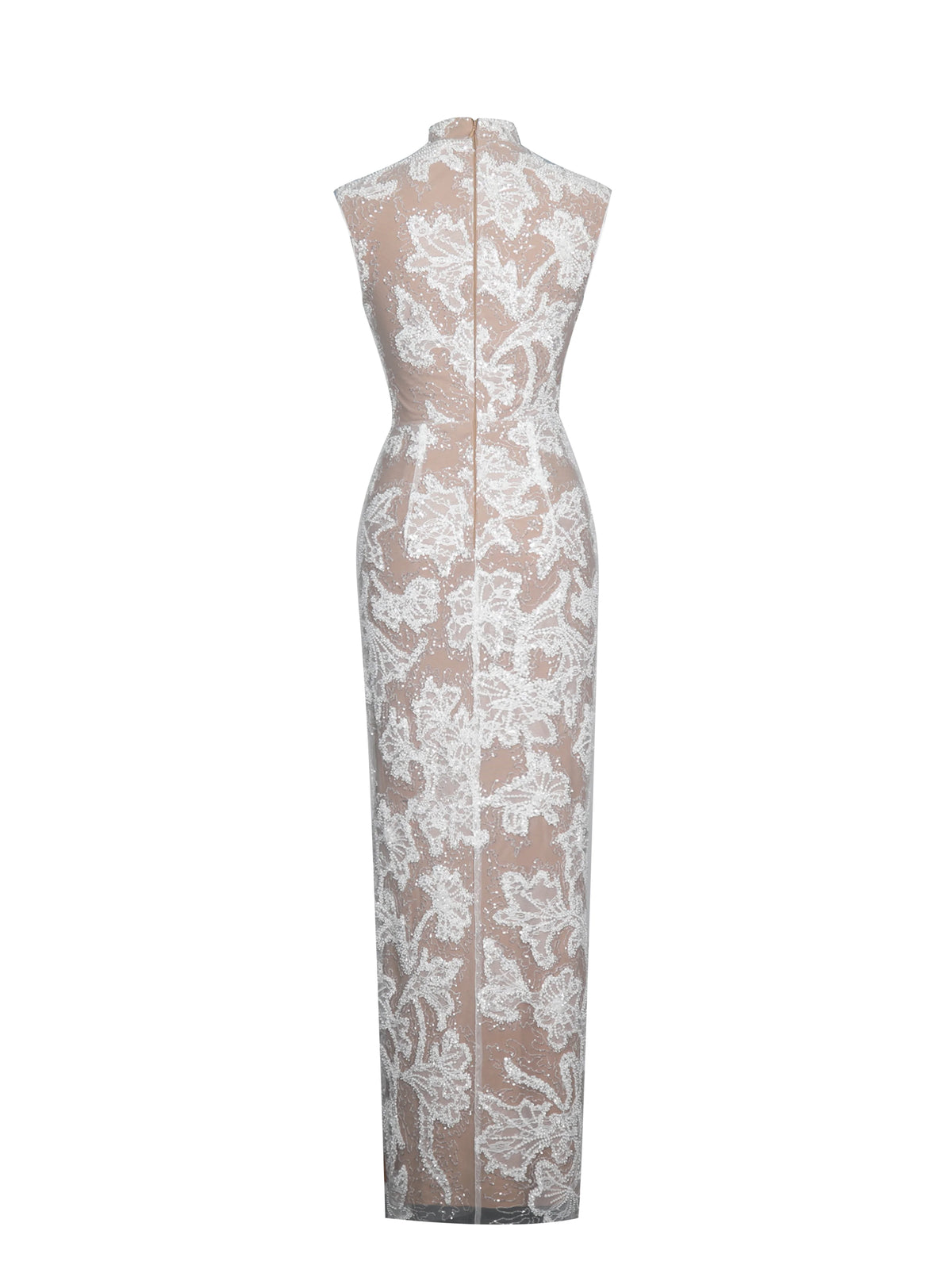 Tavia White Beaded Teardrop Neckline Maxi Dress